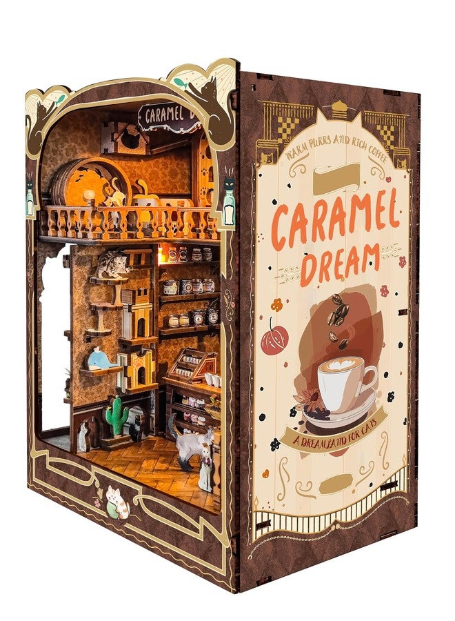 STRUCWOOD Book Nook Kit-DIY Dollhouse Kit Wooden Miniature Studio with Dust Cover Bookshelf Decor 3D Puzzle Book Nooks for Adults to Build Gift (Caramel Dreams) - Image 1